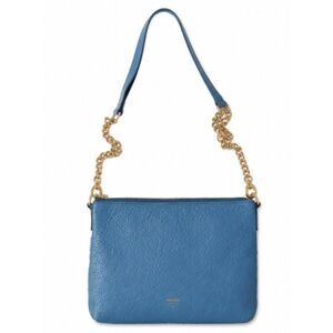 Fossil Blue Leather Crossbody Bag with Gold Chain Strap